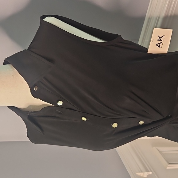 Anne Klein Black Sleeveless Jersey Midi Dress with Button and Twist Detail - Picture 2 of 12